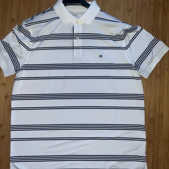 Tommy Hilfiger White and Black Polo Shirt Classic Design - Picture 2 of 7